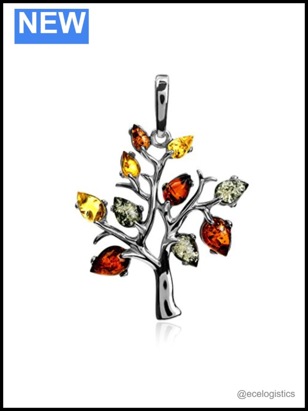 Sterling Silver Amber Tree of Life Pendant